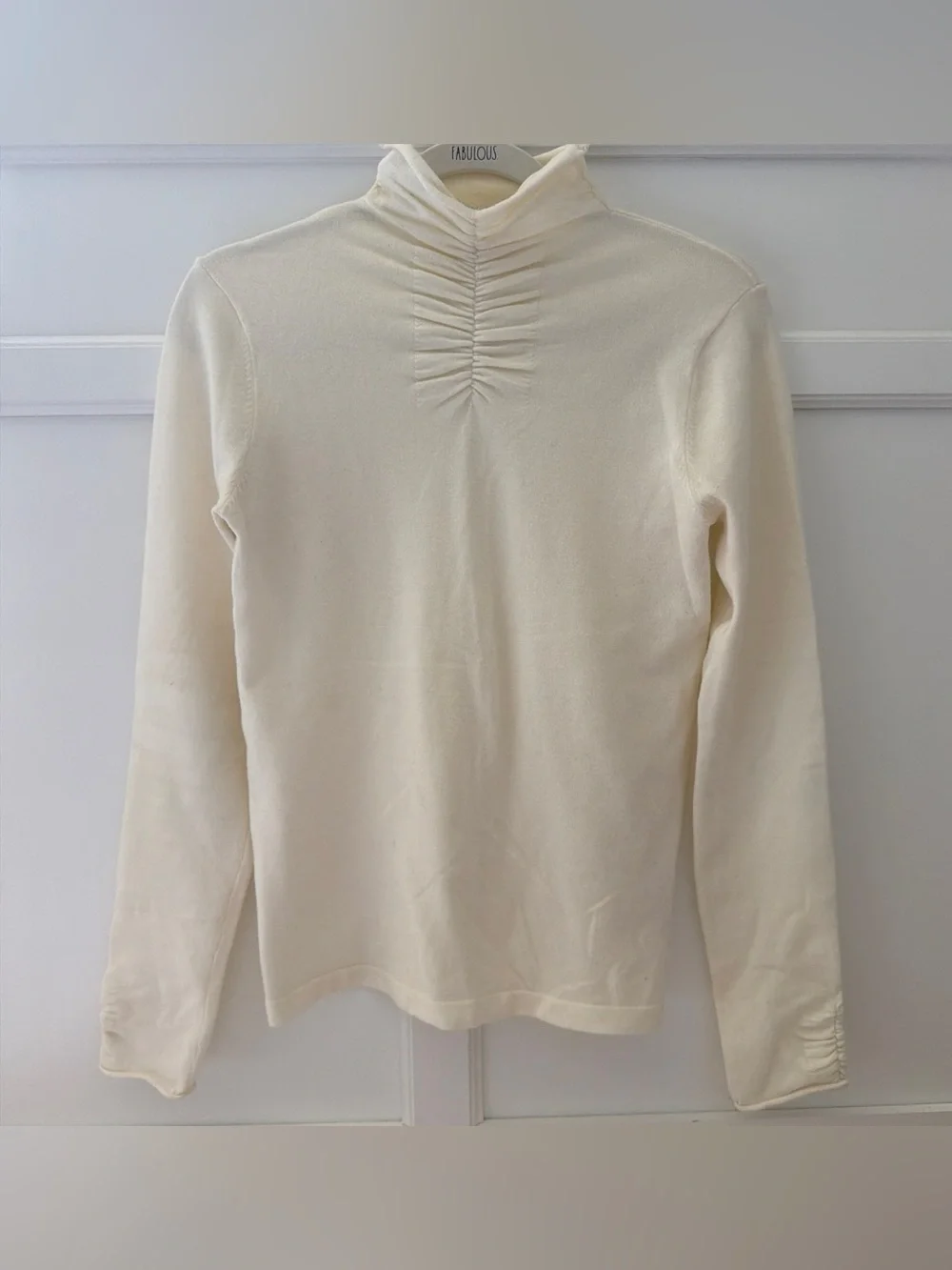 Cream Ruched Mock Neck Sweater